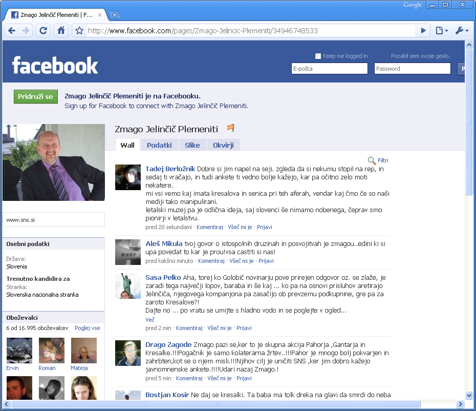 Facebook profil Zmaga Jelinčiča
