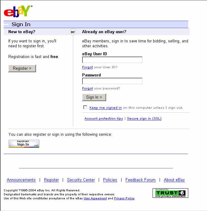 Lažna spletna stran ebay