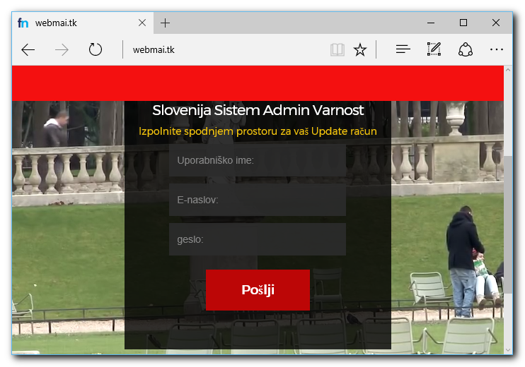 Spletna stran, ki zahteva vaše uporabniške podatke