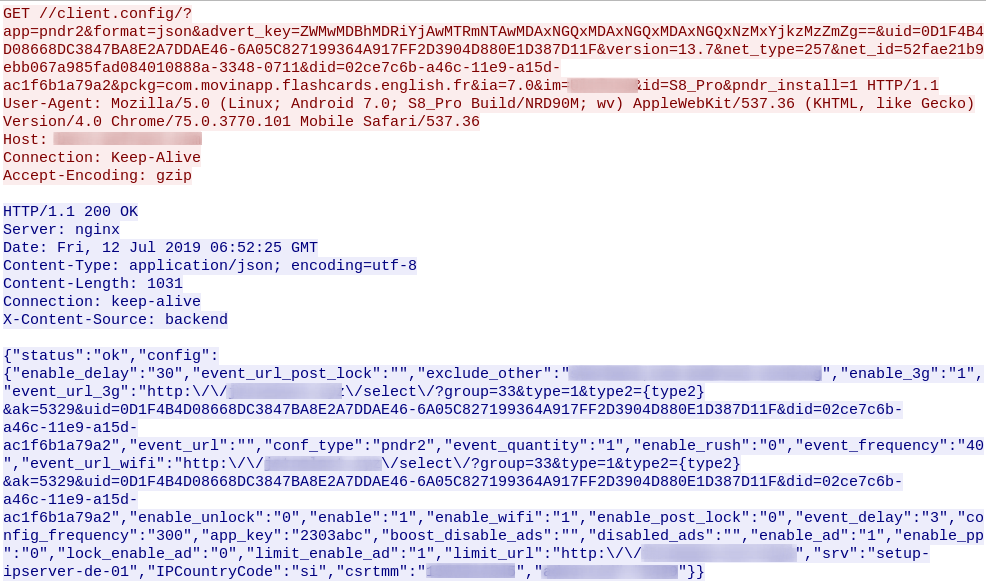 Zajet promet prenosa konfiguracijske datoteke v JSON obliki