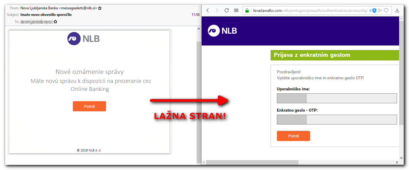 Lažna spletna stran, na katero vodi povezava