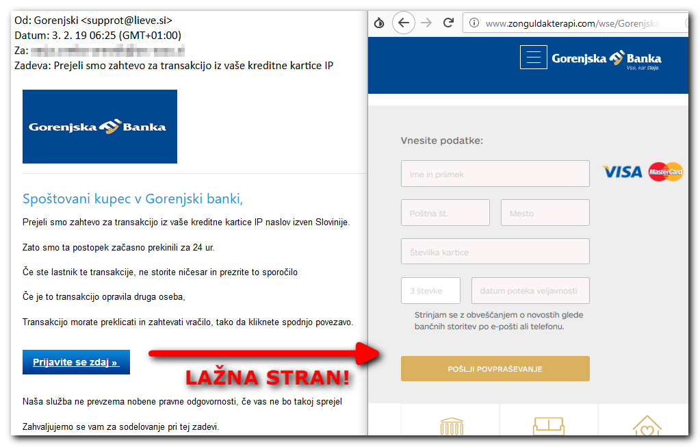 Lažna spletna stran Gorenjske banke