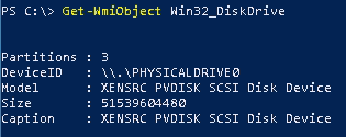 Izpis powershell ukaza Get-WmiObject Win32_DiskDrive