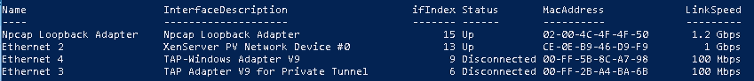 Izpis powershell ukaza GetAdaptersAddresses