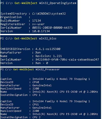 Izpis ukazov
GetWmiObject Win32_OpertingSystem
GetWmiObject win32_bios
GetWmiObject  Win32_Processor