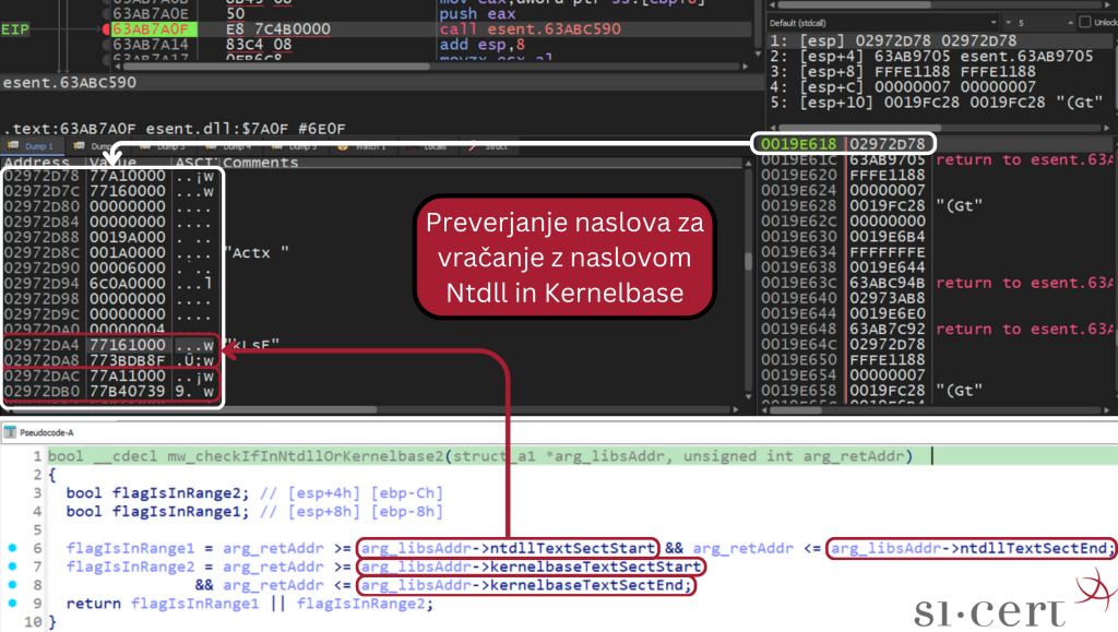 Nalagalnik Hijackloader opisano preverjanje klicnega sklada zaobide z nastavitvijo lažnih naslovov za vračanje, pri čemer njihove vrednosti prepiše z naslovi legitimne sistemske knjižnice.