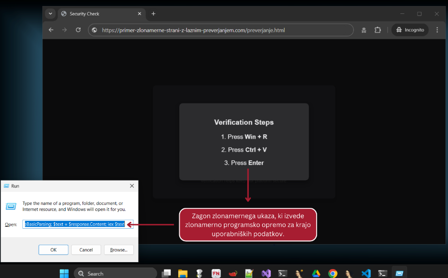Ničto stopnjo okužbe predstavlja vpis PowerShell ukaza po lažnih CAPTCHA navodilih