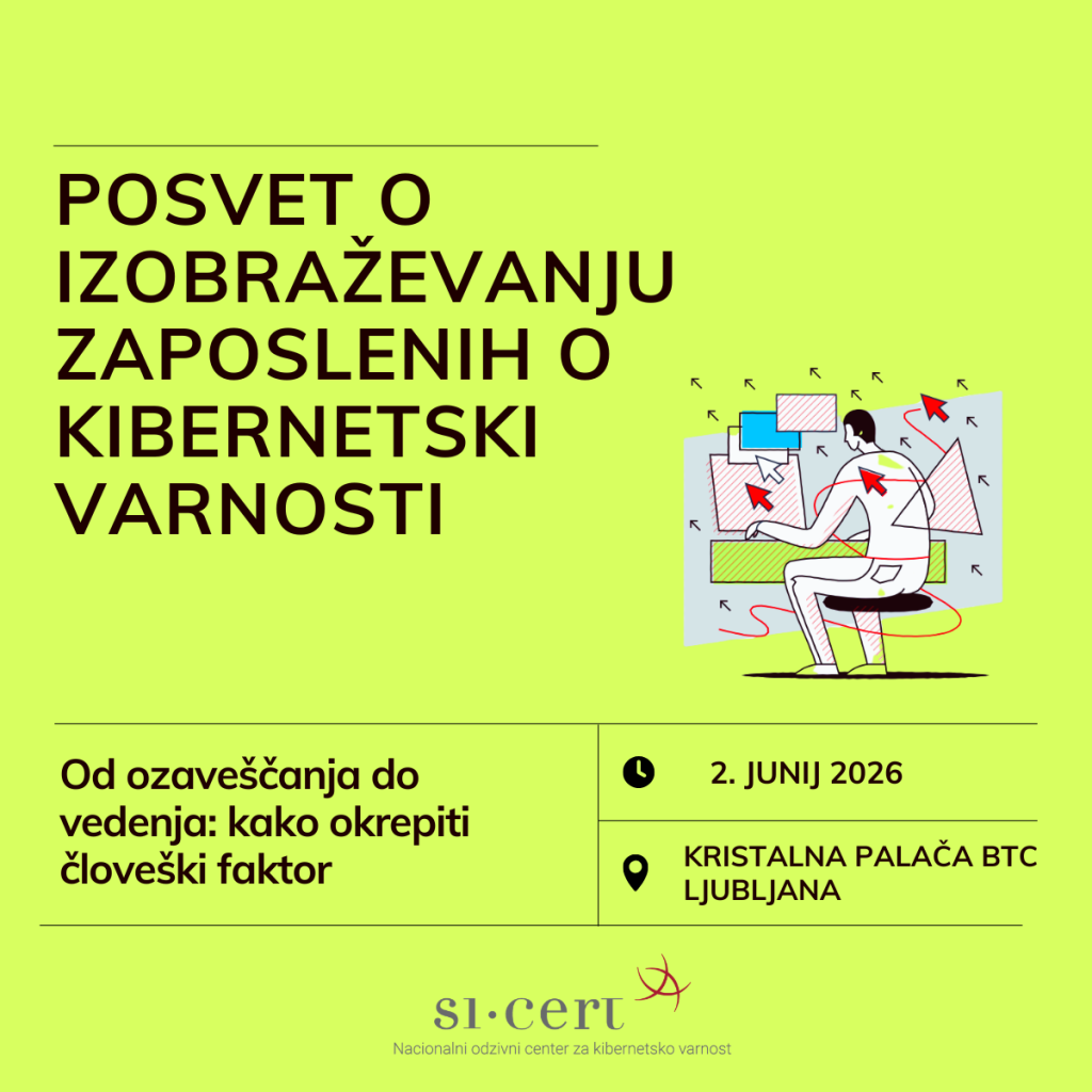 V torek, 2. junija 2026, v Ljubljani organiziramo strokovni posvet, namenjen povezovanju strokovnjakov s področij kibernetske varnosti, kadrov in izobraževanja. 
