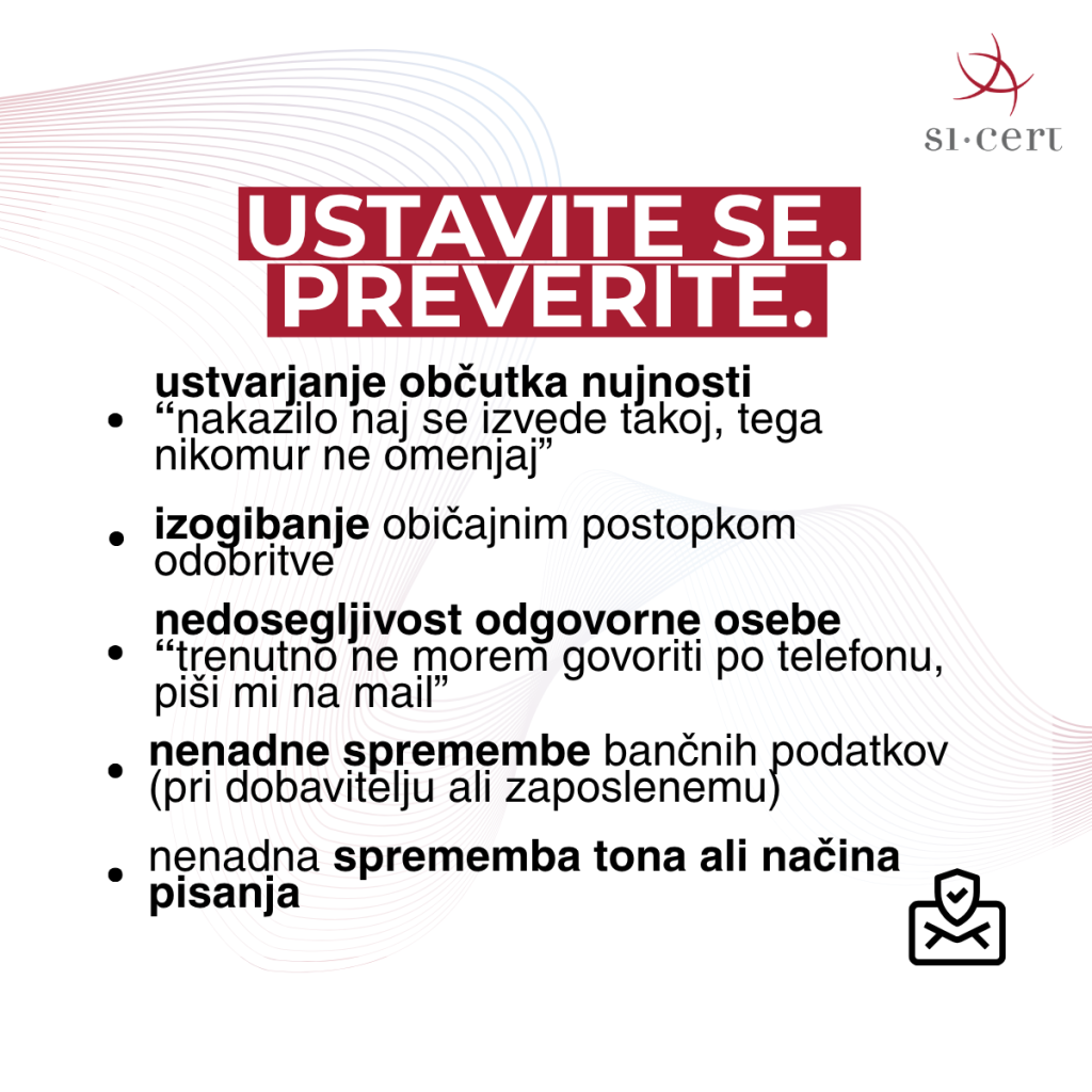 Grafika našteva osnovne varnostne napotke za zaposlene, da prepoznajo spletne prevare.